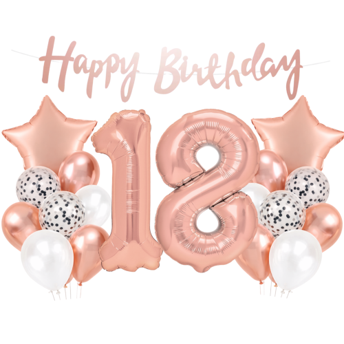 Balony na urodziny rose gold Cyfry 100cm 0-99 Baner Happy Birthday Gwiazdy