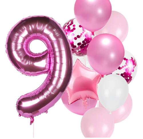 Balon foliowy cyfra 100cm 9 różowa gwiazda na urodziny Zestaw balonów hel