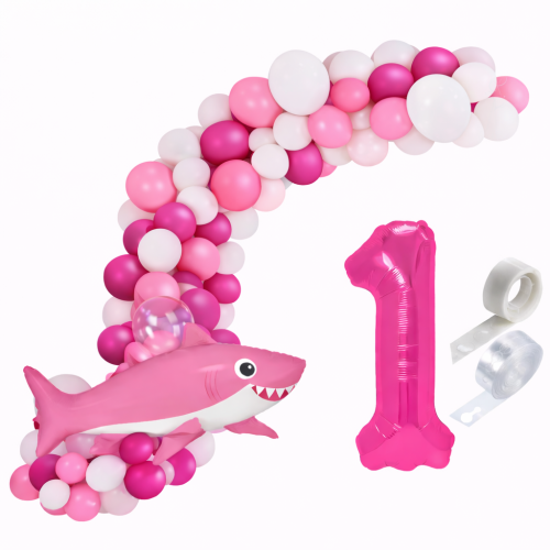 BALONY morskie Girlanda balonowa Różowa Rekin OCEAN Roczek Dziewczynki cyfr