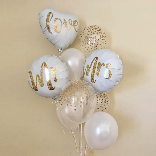 BALONY Rocznica Ślubu Wesele LOVE Mrs i Mr Zestaw dekoracji balonów HEL