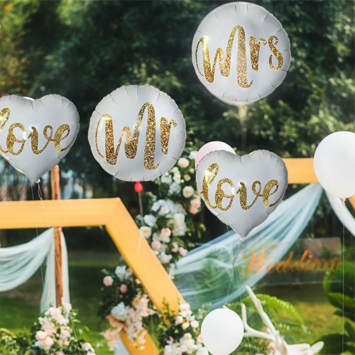 BALONY Rocznica Ślubu Wesele LOVE Mrs i Mr Zestaw dekoracji balonów HEL