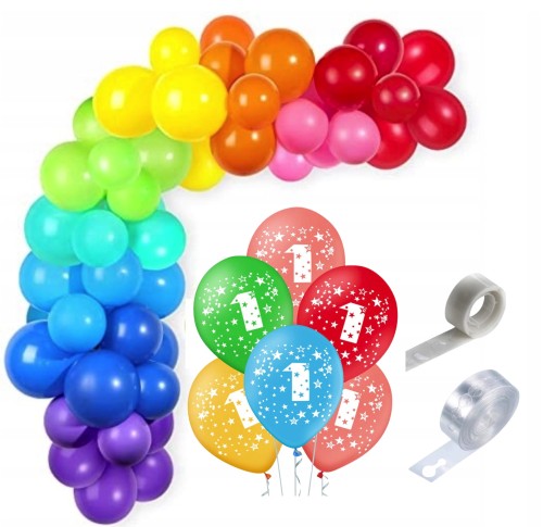 Girlanda balonowa Roczek kolorowa balony z nadrukiem urodziny taśma kropki