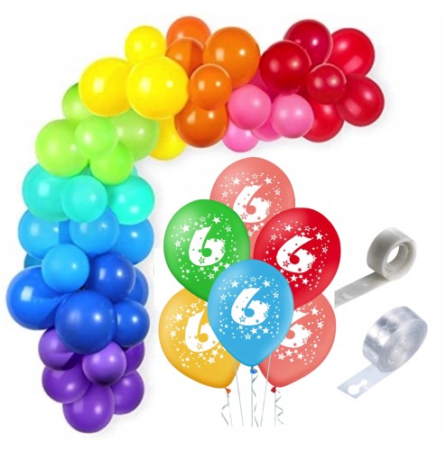 Girlanda balonowa 6 urodziny kolorowa balony z nadrukiem urodziny taśma