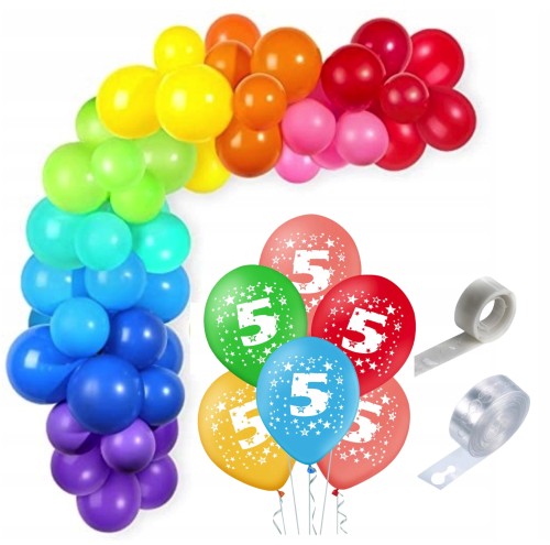 Girlanda balonowa 5 urodziny kolorowa balony z nadrukiem urodziny taśma