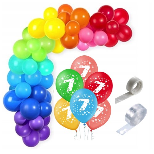 Girlanda balonowa 7 urodziny kolorowa balony z nadrukiem urodziny taśma