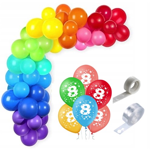 Girlanda balonowa 8 urodziny kolorowa balony z nadrukiem urodziny taśma