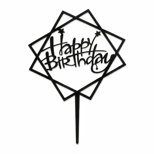 Topper Happy Birthday czarny akrylowy na tort