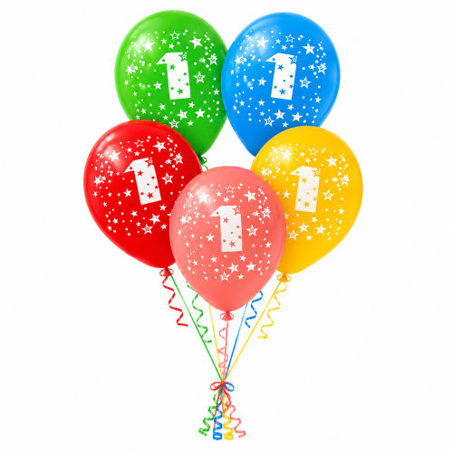 Balony lateksowe kolorowe z cyfrą 1 Roczek.png