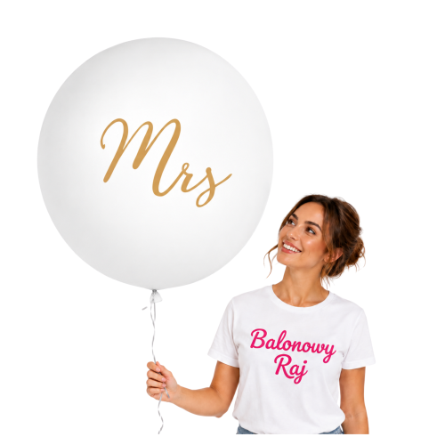 Balon lateksowy biały z nadrukiem Mrs 1 metr.png
