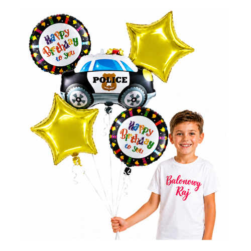 Zestaw Balonów Policja Radiowóz 5 sztuk Happy Birthday.png
