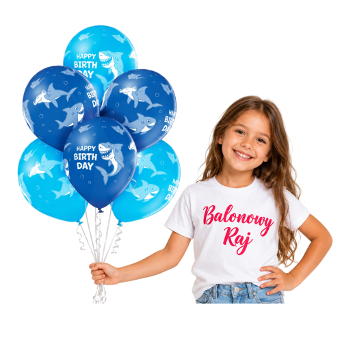 Balony lateksowe Birthday Shark 6 sztuk 30cm niebieskie Rekiny Ocean.png