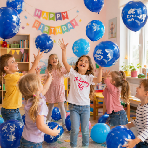 Balony lateksowe Birthday Shark 6 sztuk 30cm niebieskie Rekiny Ocean.png