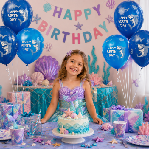 Balony lateksowe Birthday Shark 6 sztuk 30cm niebieskie Rekiny Ocean .png