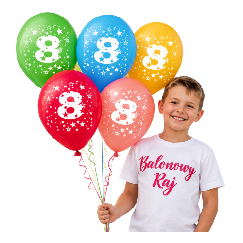 Balony lateksowe  kolorowe z cyfrą 8 5 sztuk 30cm