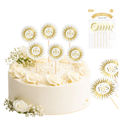 Toppery na tort IHS 6 sztuk pikery do babeczek Komunia Święta 10cm.png