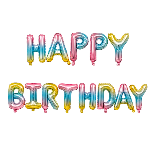 Napis z balonów Happy Birthday tęczowy 340x35cm