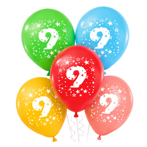 Balony lateksowe kolorowe z cyfrą 9