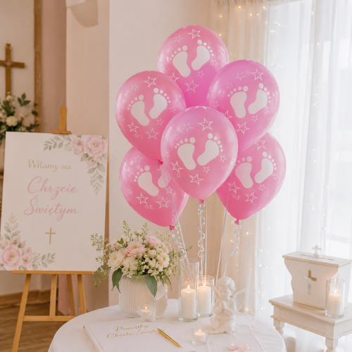 Balony lateksowe różowe ze stópkami 6 sztuk 30 cm na Chrzest Św ROCZEK.png