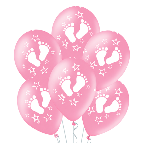 Balony lateksowe różowe ze stópkami 6 sztuk 30 cm na Chrzest Św ROCZEK