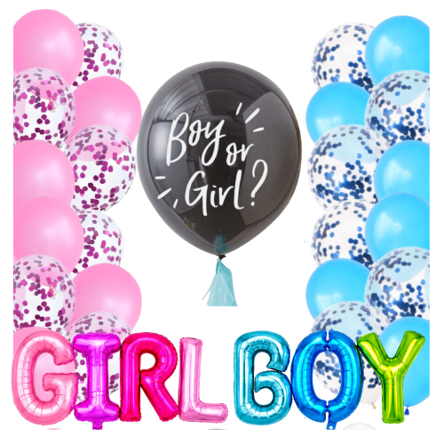 Zestaw balonów Baby Shower ujawnienie płci BOY GIRL napisy konfetti