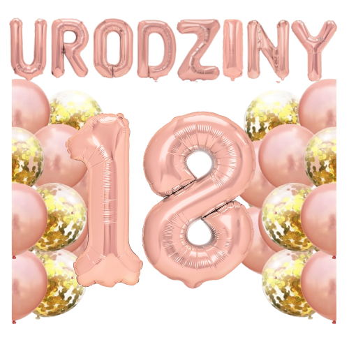 Zestaw balonów na 18 Urodziny Rose Gold Napis Cyfry 100cm
