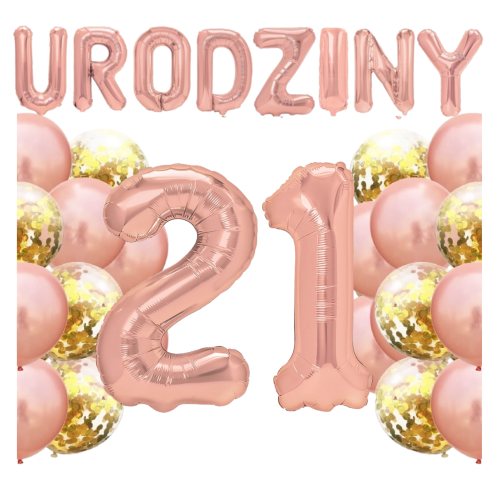 Zestaw balonów na 21 Urodziny Rose Gold Napis Cyfry 100cm