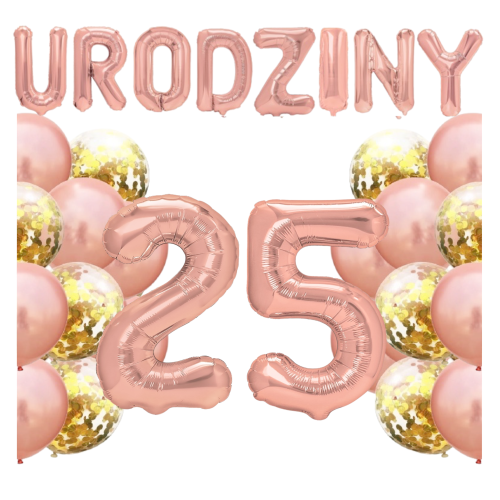 Zestaw balonów na 25 Urodziny Rose Gold Napis Cyfry 100cm