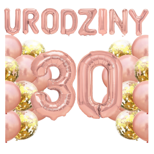 Zestaw balonów na 30 Urodziny Rose Gold Napis Cyfry 100cm.png