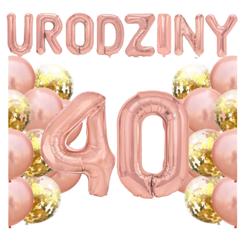 Zestaw balonów na 40 Urodziny Rose Gold Napis Cyfry 100cm