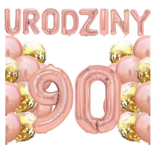Zestaw balonów na 90 urodziny NAPIS cyfry 100cm 90tka rose gold balony HELpng