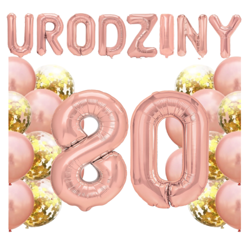 Zestaw balonów na 80 urodziny NAPIS cyfry 100cm 80tka rose gold balony HEL.png