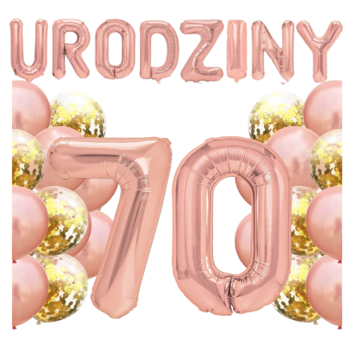 Zestaw balonów na 70 urodziny NAPIS cyfry 100cm 70tka rose gold HEL