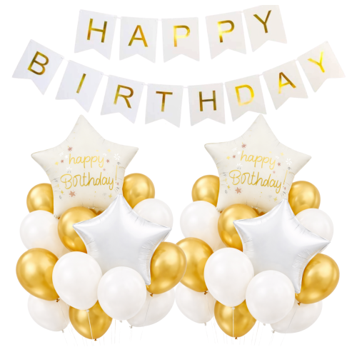 Baony na Roczek Zestaw balonów Urodziny Gwiazdy Baner Happy Birthday gwiazd