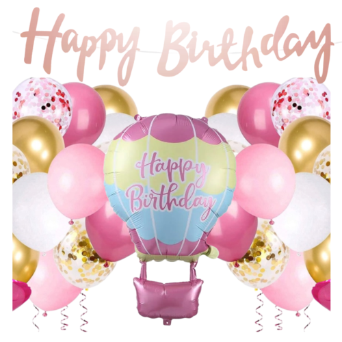 Zestaw balonów Happy Birthday Urodziny dziewczynki balony różowe Baner hel
