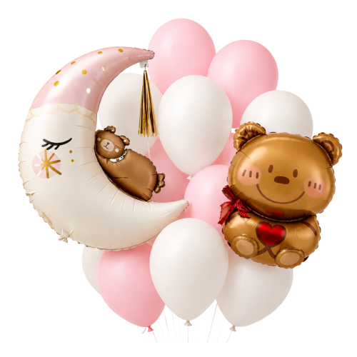 Balony Roczek Dziewczynki Baby Shower Prezent Chrzest różowe Zestaw K.png