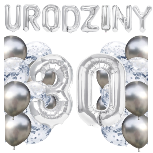 Zestaw balonów 30 urodziny srebrne urodzinowe NAPIS cyfry 70cm konfetti.png