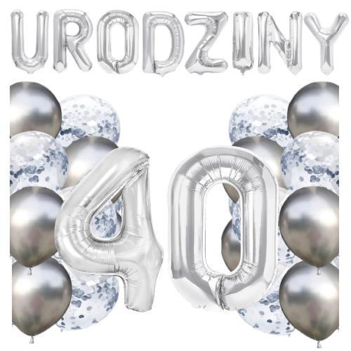 Zestaw balonów 40 urodziny srebrne urodzinowe NAPIS cyfry 70cm konfetti.png