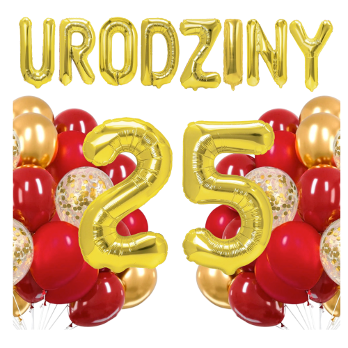 Zestaw balonów złoto czerwonych na 25 Urodziny Cyfry.png