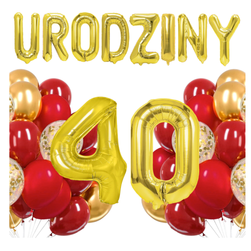 Zestaw balonów złoto czerwonych na 40 Urodziny Cyfry