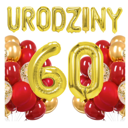 Zestaw balonów złoto czerwonych na 60 Urodziny Cyfry