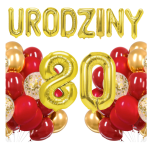 Zestaw balonów złoto czerwonych na 80 Urodziny Cyfry