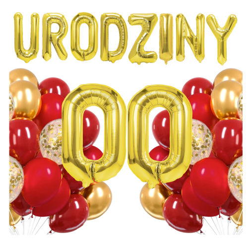 Zestaw balonów cyfry złote 0-99 DOWOLNE czerwono złote balony 70cm napis