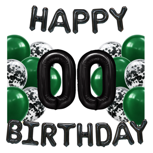 Balony na urodziny cyfry DOWOLNE czarne 0-9 butelkowa zieleń Happy Birthday.png
