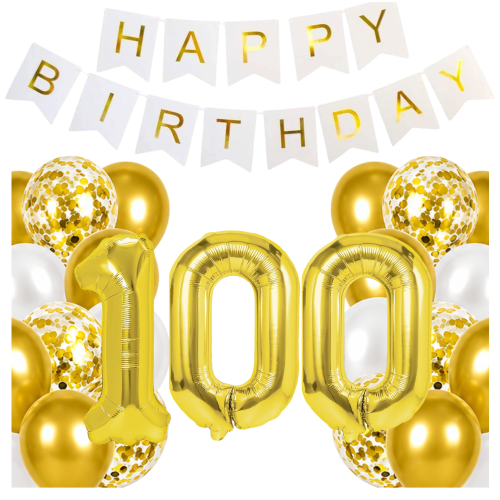 Balony na 100 urodziny cyfry 100cm złote Baner Happy Birthday zestaw hel