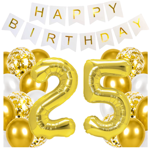 Balony na 25 urodziny cyfry 100cm złote Baner Happy Birthday zestaw hel.png