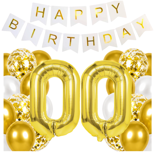 Balony urodzinowe cyfry złote 100cm 0-99 DOWOLNE Baner Happy Birthday HEL