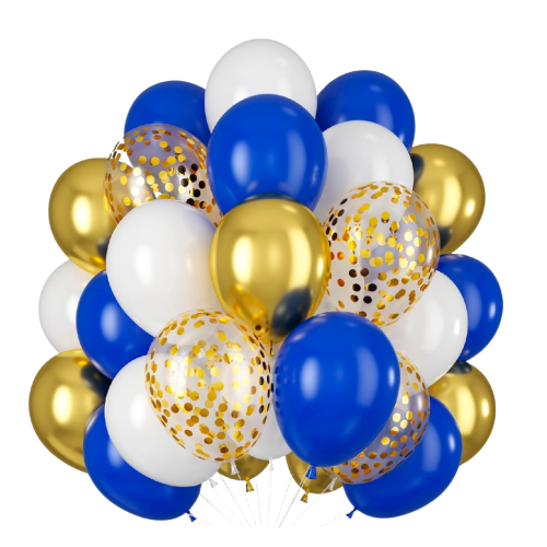 Zestaw balonów urodzinowych Niebiesko złote z konfetti Balony Rocznica hel