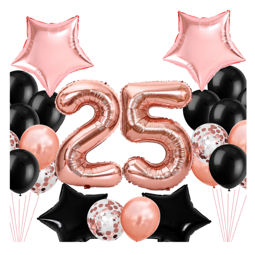 Zestaw Balonów ROSE GOLG rose gold cyfry 0-99 każde urodziny 100 cm gwiazdy
