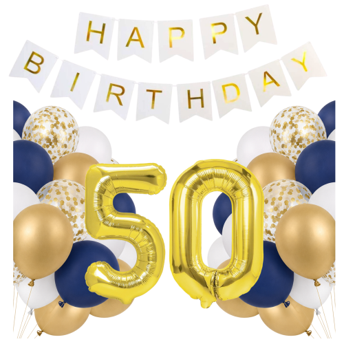 Zestaw balonów na 50 urodziny cyfry złote 100cm Girlanda Happy Birthday hel.png