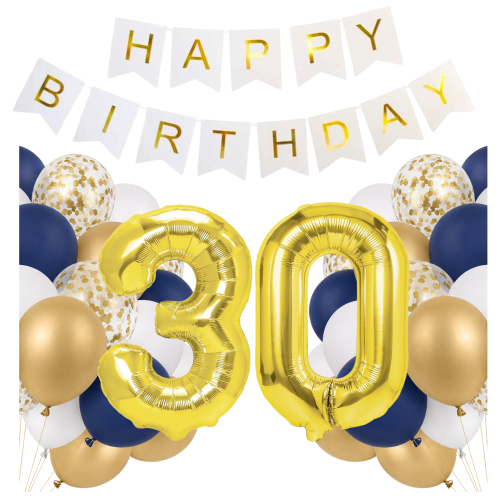 Zestaw balonów na 30 urodziny cyfry złote 100cm Girlanda Happy Birthday hel.png